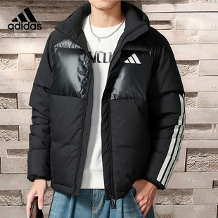 adidas阿迪达斯冬季新款短款鸭绒羽绒服保暖厚外套三条纹JG5923