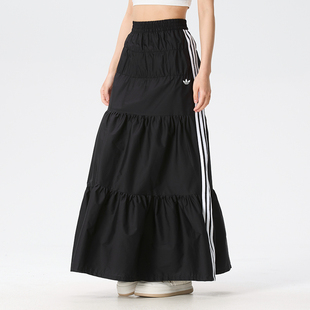 adidas阿迪达斯三叶草 半身裙女裙黑色蛋糕裙26夏新款长裙KY5728
