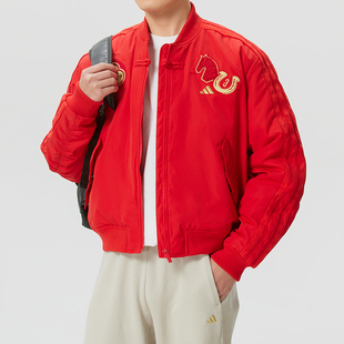 阿迪达斯男装红色夹克外套2026春季新款飞行员挺阔运动服KQ5094