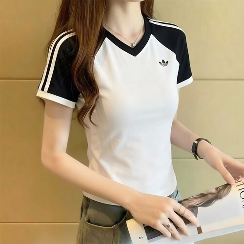 adidas阿迪达斯女子短袖T恤26秋季休闲半袖运动服黑白色KF0316