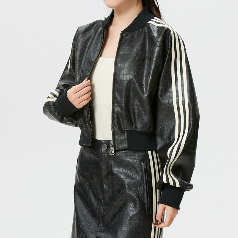 阿迪达斯三叶草女装皮质夹克外套2026春季新款休闲运动服KE5035