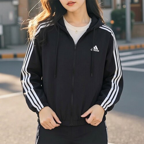阿迪达斯外套女装梭织美式运动服短款上衣连帽衫夹克正品衣HT3399
