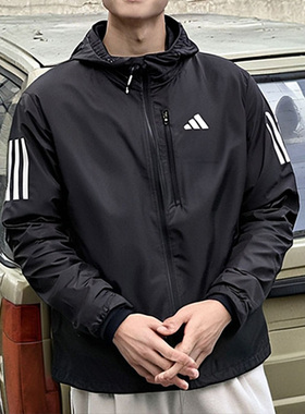 阿迪达斯梭织连帽夹克男子2025冬季新款防风运动服跑步外套IN1483