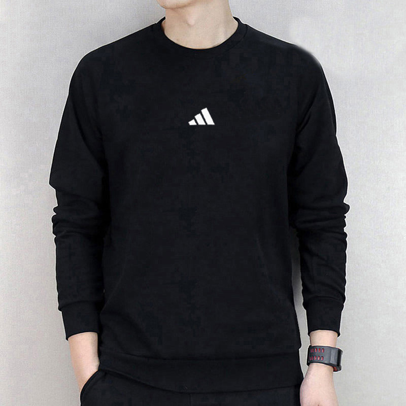 阿迪达斯男士卫衣2025冬季新款运动休闲服饰罗纹圆领套头衫JE3837