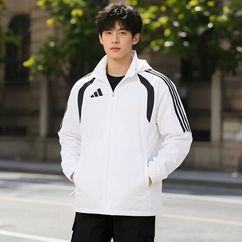 阿迪达斯男装梭织连帽夹克外套2026新款休闲跑步白色运动服JY9734