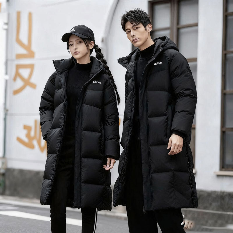 阿迪达斯长款羽绒服男装冬季新款保暖运动服加厚羽绒外套男士夹克