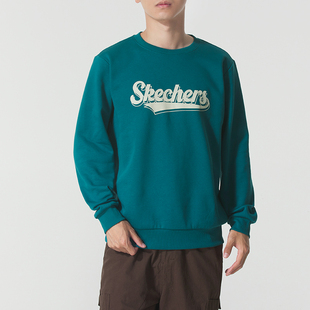 斯凯奇绿色圆领加绒卫衣男女运动服秋冬跑步休闲套头衫 FHL323U075