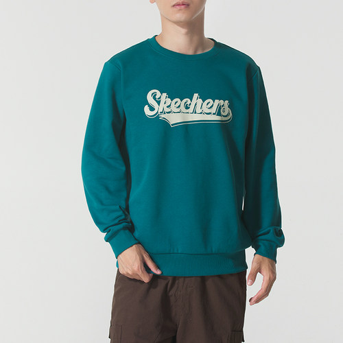 斯凯奇绿色圆领加绒卫衣男女运动服秋冬跑步休闲套头衫FHL323U075