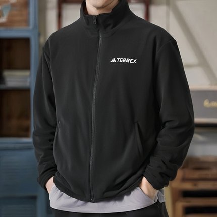 阿迪达斯男装抓绒外套2025冬季新款官方户外立领摇粒绒夹克JP0795