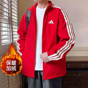 上衣KR2519 夹克新年款 阿迪达斯本命年红色加绒外套2026春季 新款