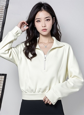 阿迪达斯白色短款半拉链卫衣女2026新款运动套头衫休闲长袖KH0207