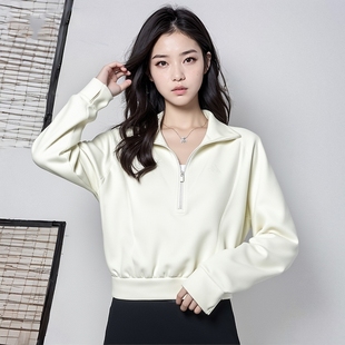 阿迪达斯白色短款半拉链卫衣女2026新款运动套头衫休闲长袖KH0207
