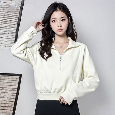 阿迪达斯白色短款半拉链卫衣女2026新款运动套头衫休闲长袖KH0207