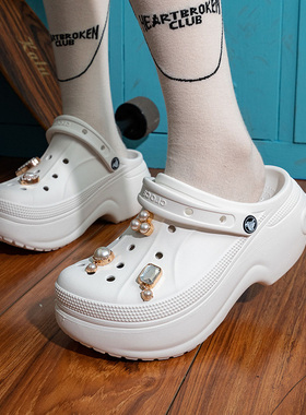 crocs卡骆驰洞洞鞋男女白色外穿厚底凉拖鞋休闲透气沙滩鞋210062