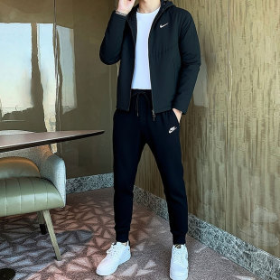 NIKE耐克男款外套长裤子春季健身套装26新款薄梭织夹克连帽运动服