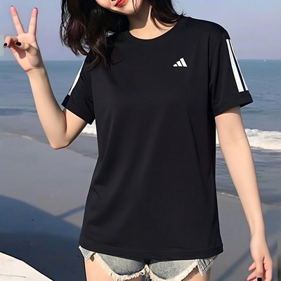 adidas阿迪达斯清风透气运动短袖健身服2026夏女三条纹T恤KU8745