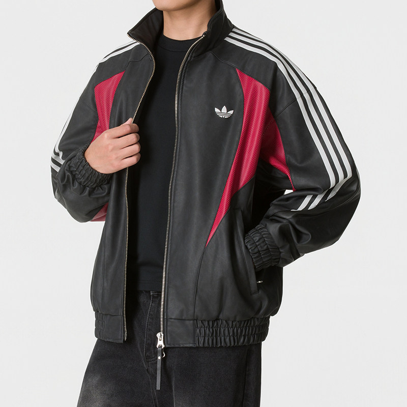 阿迪达斯三叶草男装皮质夹克外套2026秋季新款风衣运动服KX0813