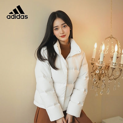 阿迪达斯白色短款羽绒服女装冬季新款保暖运动服立领厚外套IX8867