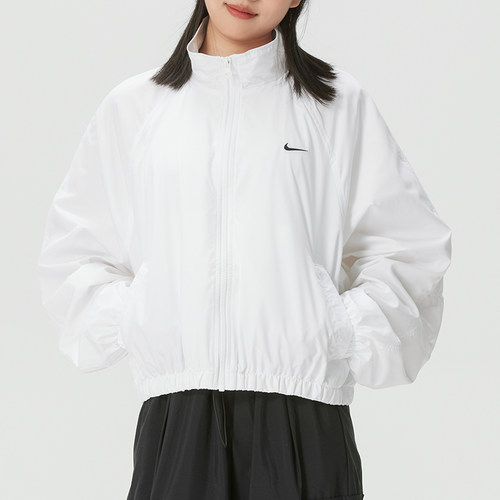 NIKE耐克白色梭织夹克外套女26秋季新款短款跑步运动服IO1474-100