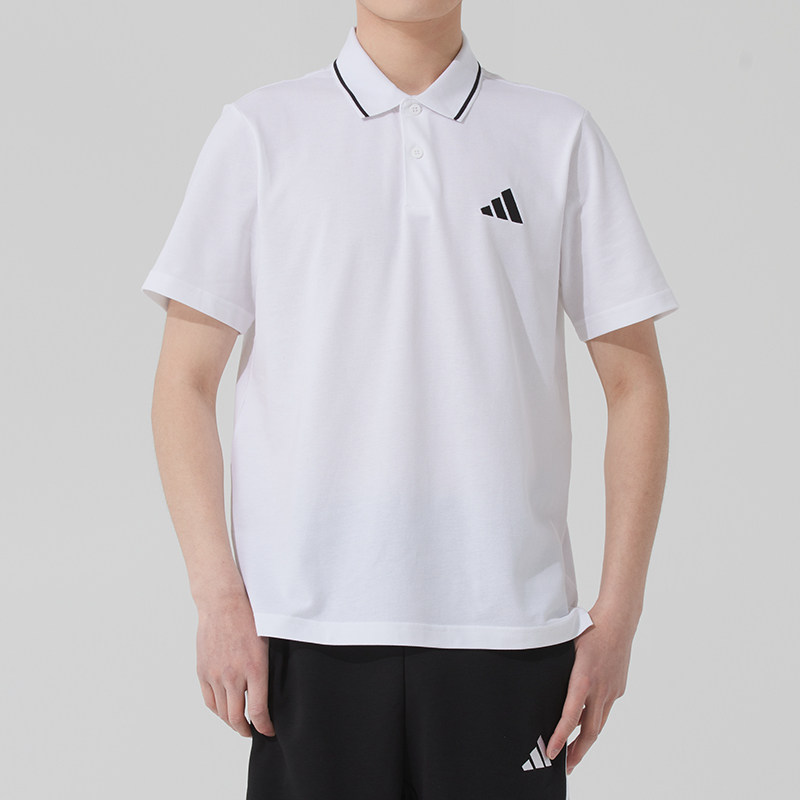 阿迪达斯纯短袖男夏季新款运动服商务POLO衫白色T恤 JE9020