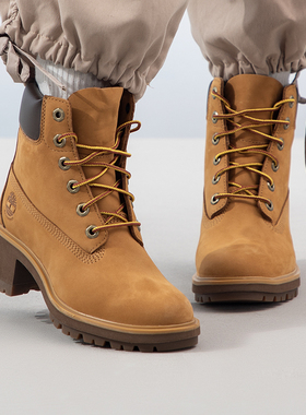 添柏岚女鞋高帮粗跟靴子黄色户外休闲鞋工装时尚运动马丁靴A25BS