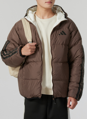 阿迪达斯户外羽绒服男外套25冬季新款两面穿短款运动服保暖JM4622
