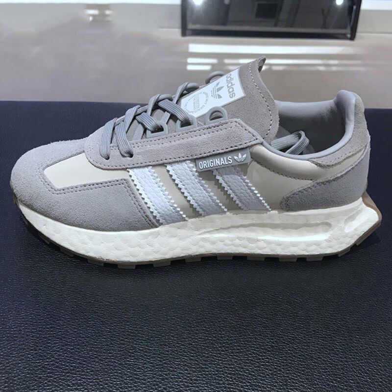 阿迪达斯三叶草灰色跑步鞋男女鞋bosst爆米花低帮运动鞋轻便鞋子