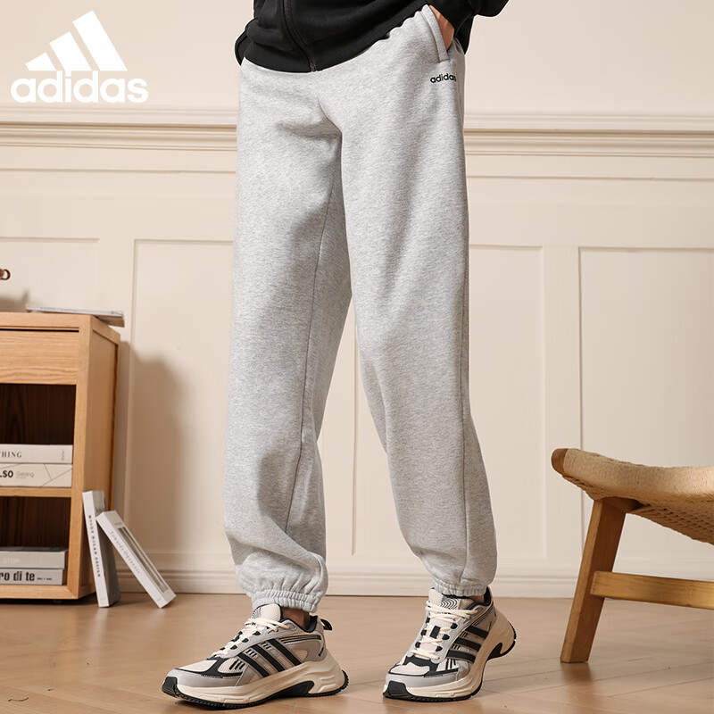 ADIDAS阿迪达斯长裤子男裤灰色休闲裤冬季加绒运动裤卫裤JX9404