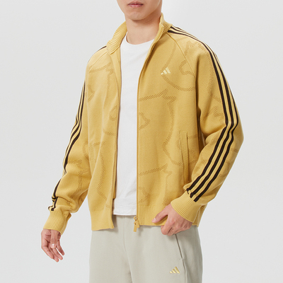 阿迪达斯男装开衫外套26春季新款立领黄色休闲针织衫运动服KE4061