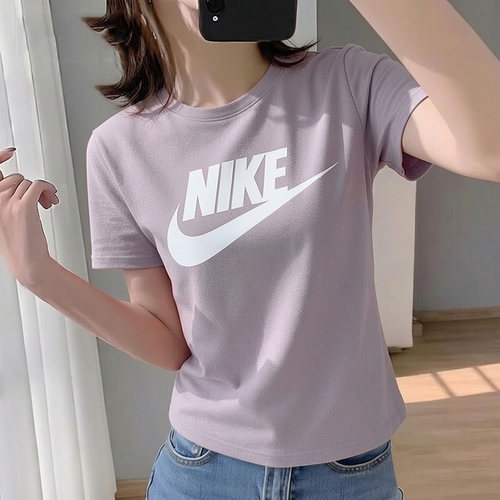 NIKE耐克女装浅紫色短袖T恤26夏季跑步健身透气休闲运动服DX7907