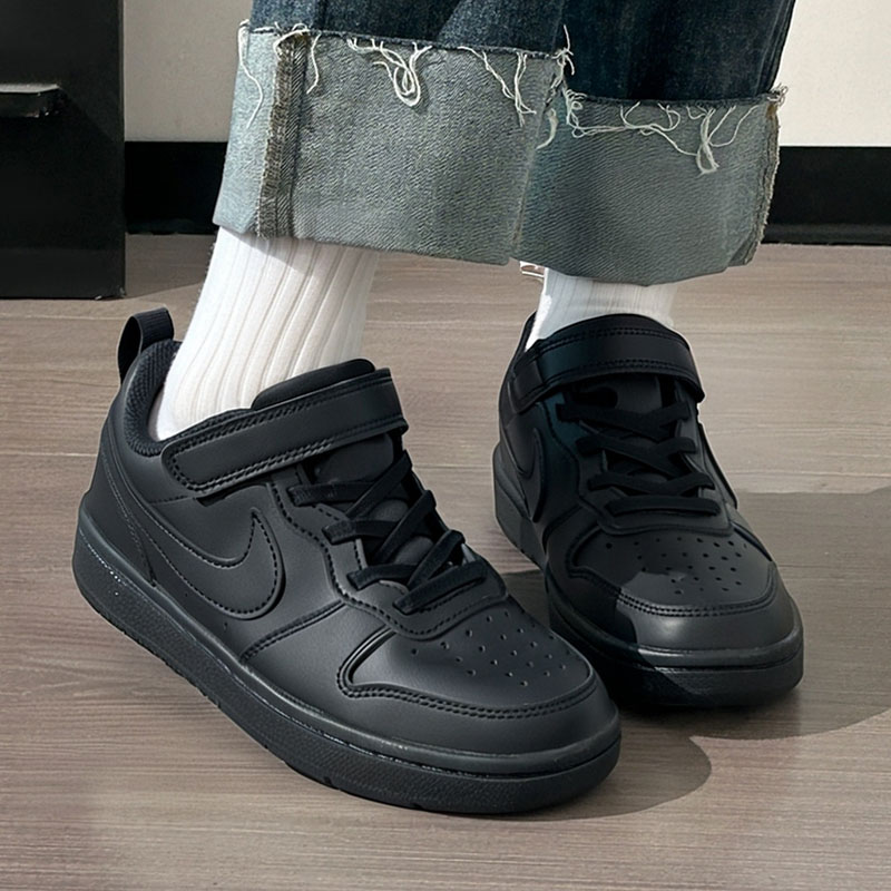 NIKE耐克男女童鞋冬季新款儿童鞋运动鞋黑白熊猫魔术贴板鞋DV5457