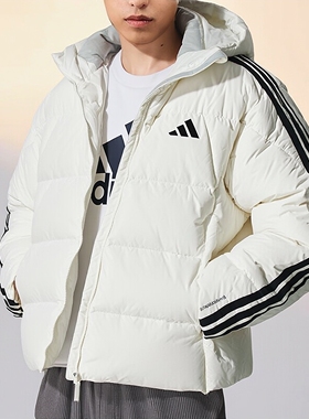 阿迪达斯三叶草短款白色保暖羽绒服男25冬季新款户外运动服KC2494