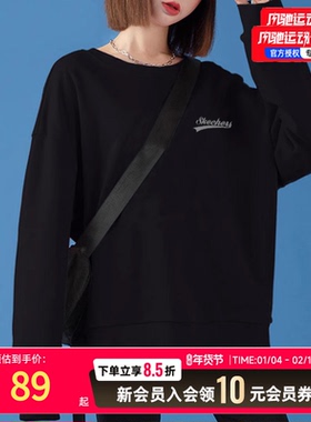 情侣加绒卫衣斯凯奇女子宽松大码套头衫圆领印花运动服男L325U073