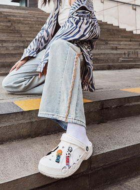 向往的生活洞洞鞋卡骆驰男鞋女鞋白色凉鞋时尚两穿办公室拖鞋