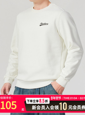 斯凯奇白色加绒卫衣男女运动服秋冬跑步透气休闲套头衫FHL323U077