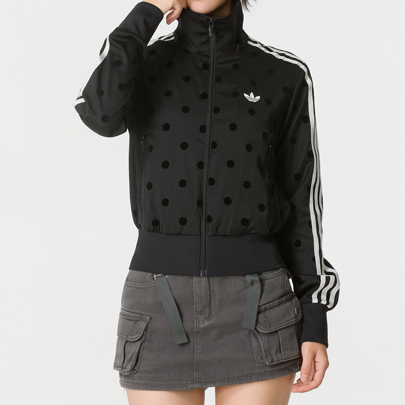 阿迪达斯三叶草女装波点针织夹克外套26秋季新款立领运动服KV1166