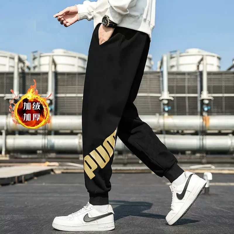 PUMA彪马加绒长裤男裤2024夏季新款束脚运动裤黑色卫裤保暖休闲裤图片