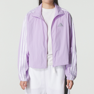 新款 adidas阿迪達(dá)斯紫色梭織立領(lǐng)夾克外套2025秋季 運(yùn)動(dòng)服KC0182