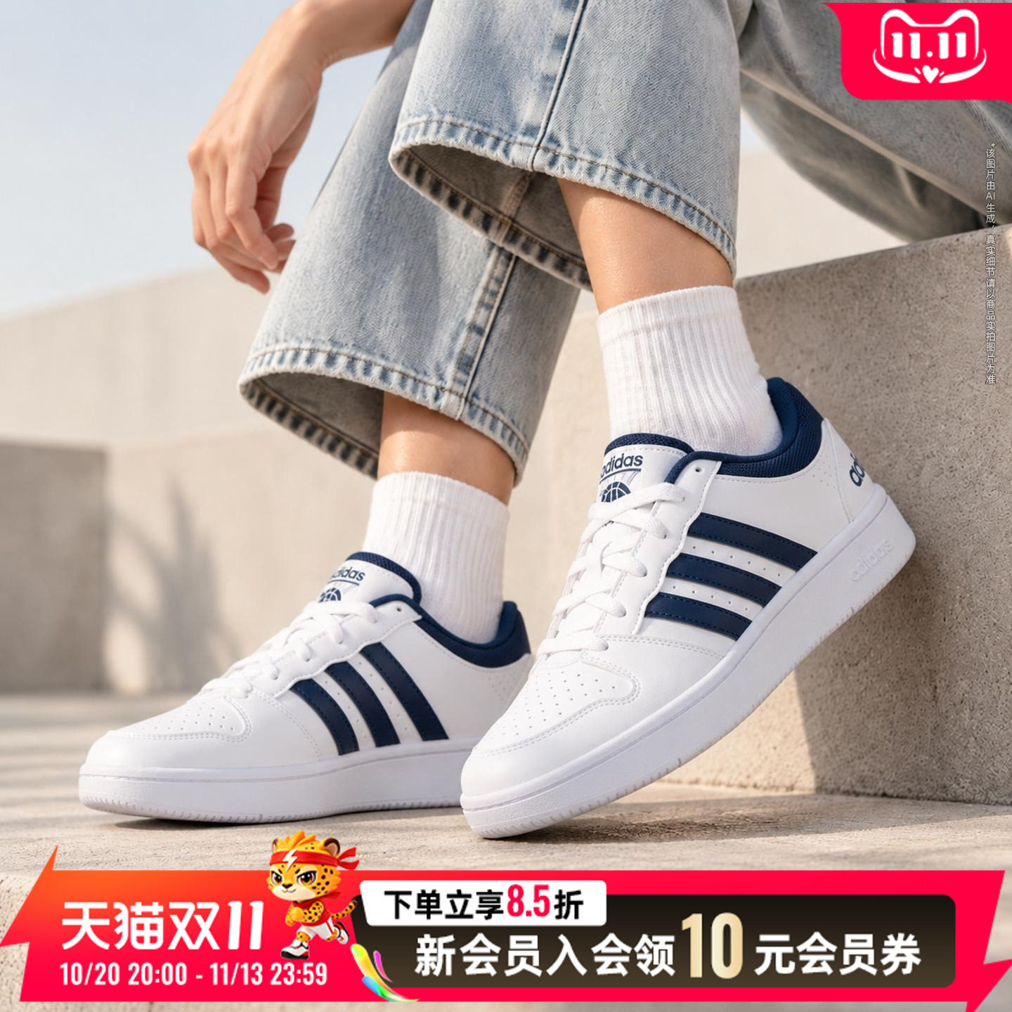 阿迪达斯男鞋2026新款透气板鞋低帮休闲鞋日常出行场下篮球运动鞋