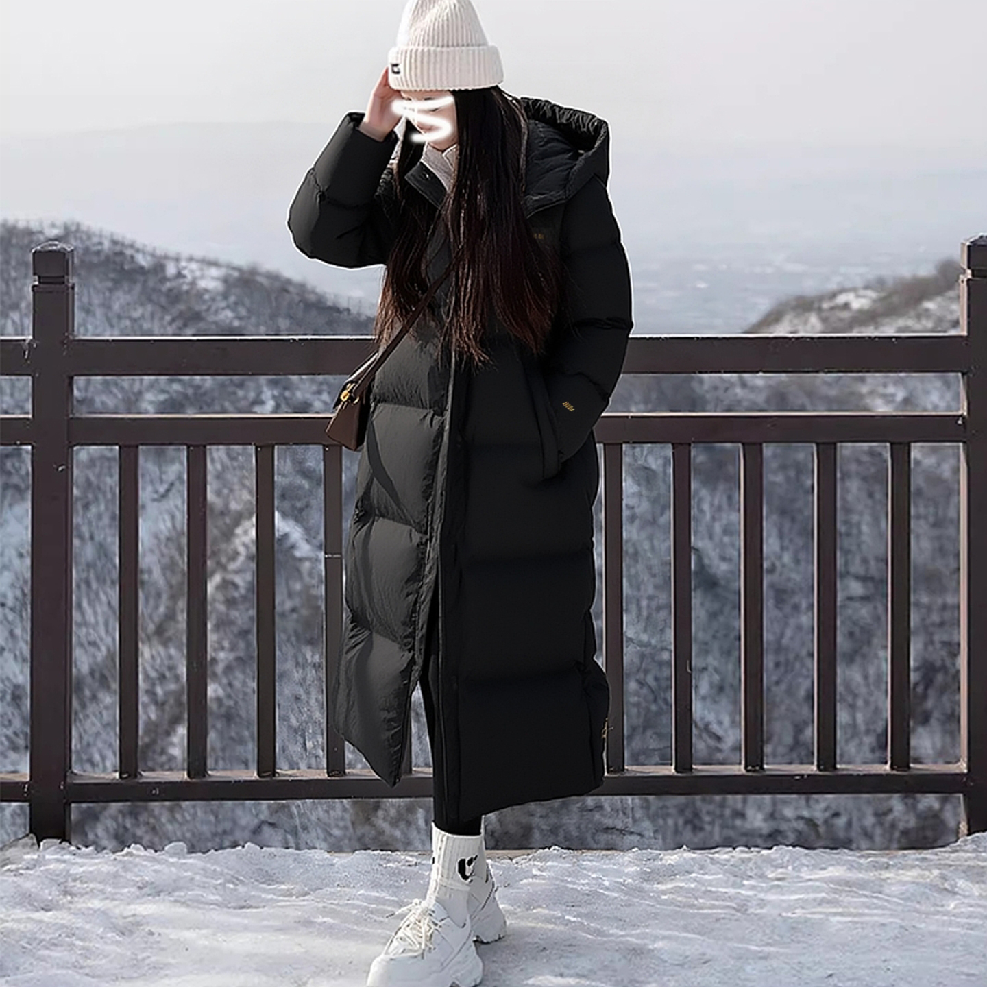 ADIDAS阿迪达斯黑色长款羽绒服女装25冬季新款连帽保暖外套运动服