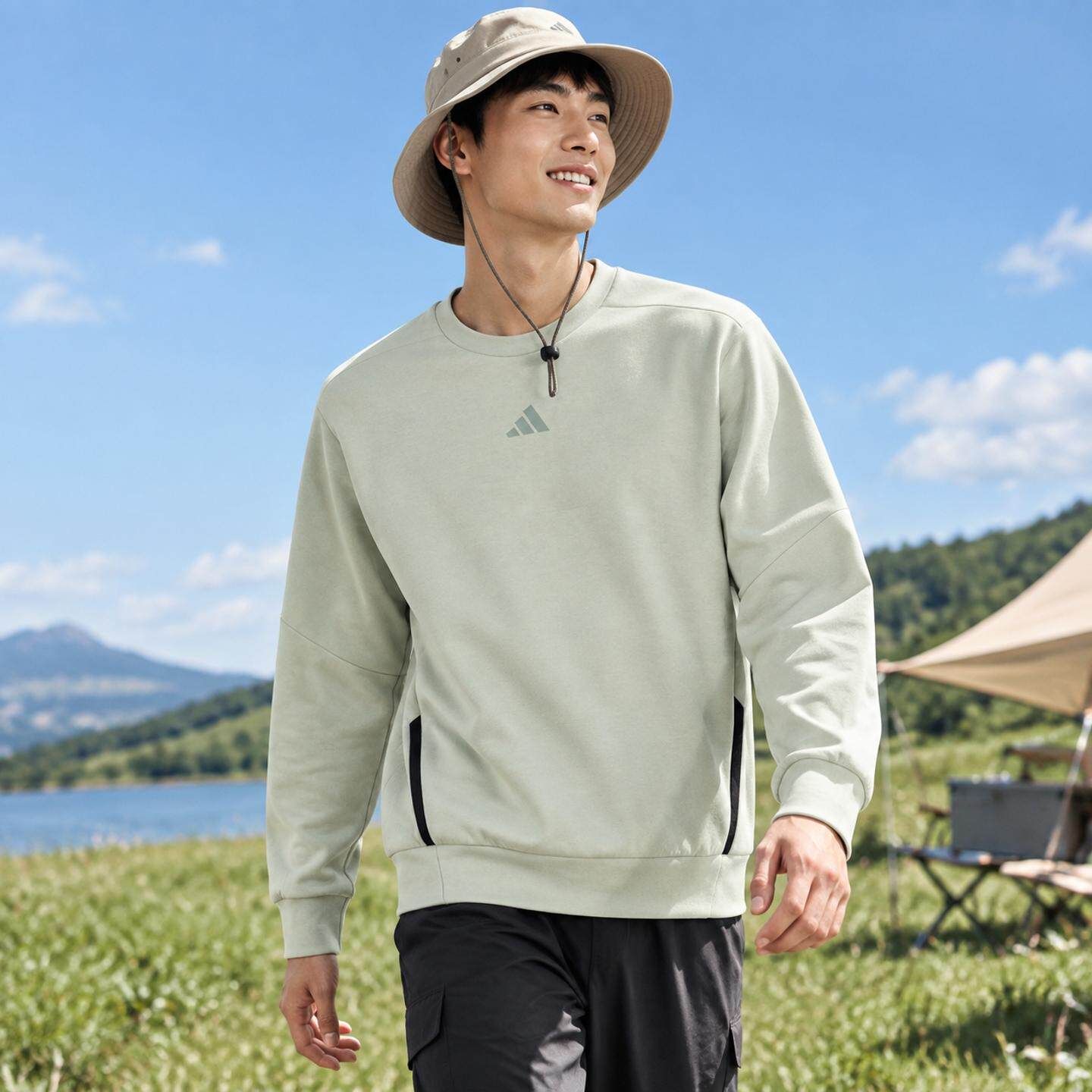 Adidas阿迪达斯男装卫衣套头衫2026秋季新款青绿上衣运动服KS6406