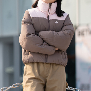 adidas阿迪达斯三叶草女子运动休闲羽绒服25冬季短款面包服KC2660