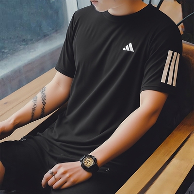 阿迪达斯短袖T恤男装黑色上衣26季新款跑步休闲圆领运动服KU8726
