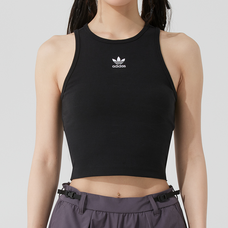 阿迪达斯三叶草女装内搭背心25夏新款黑色运动跑步无袖T恤IW5736