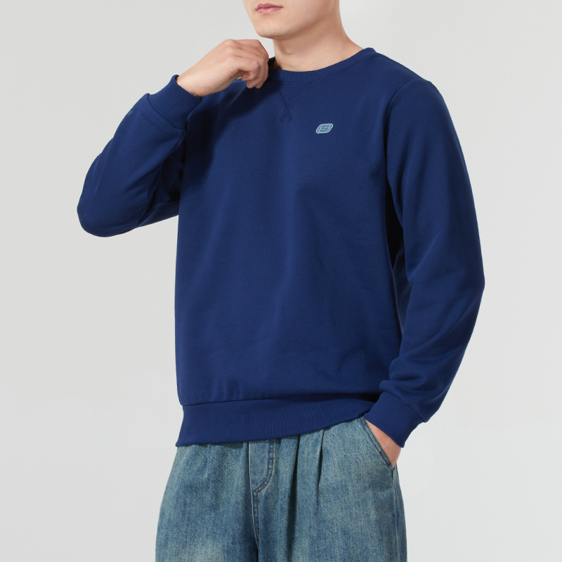 SKECHERS斯凯奇蓝色加绒长袖卫衣男装秋冬保暖运动服FHL421M129