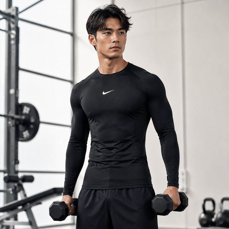 NIKE耐克店男装长袖T恤Pro 训练黑色紧身快干健身服