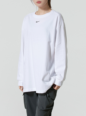 NIKE耐克女装长袖T恤25新款秋冬白色运动服圆领套头衫HF5321-100