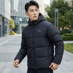 Adidas阿迪达斯外套男装2026春季防风运动服宽松连帽羽绒服KC2478