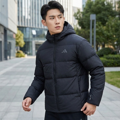 Adidas阿迪达斯外套男装2025冬季防风运动服宽松连帽羽绒服KC2478