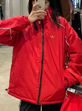 阿迪达斯棉服男女厚外套25春新年款红色运动服保暖立领棉衣KA0822